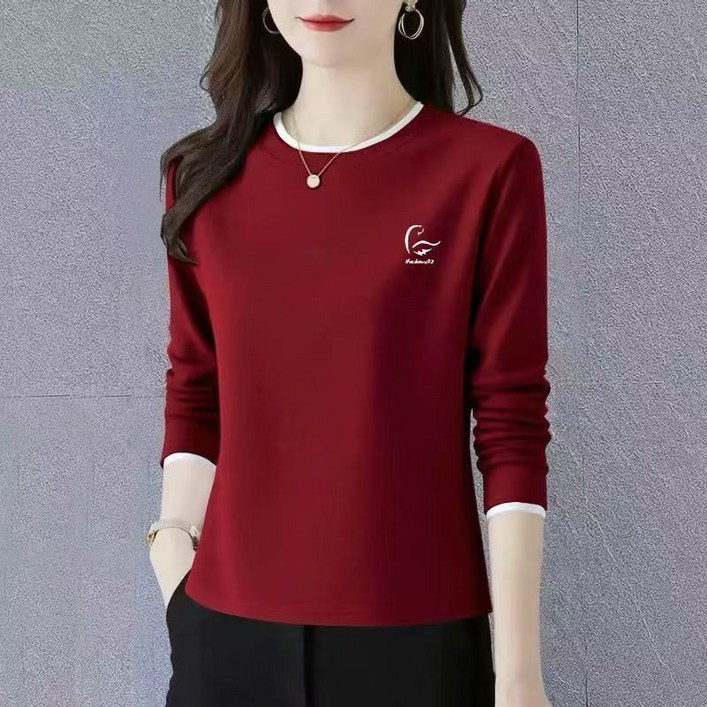 Neirny 여성 순면 긴팔 티셔츠 빅사이즈 이너 봄 가을 루즈핏 티셔츠 스타일리쉬 캐주얼 상의LXP122314