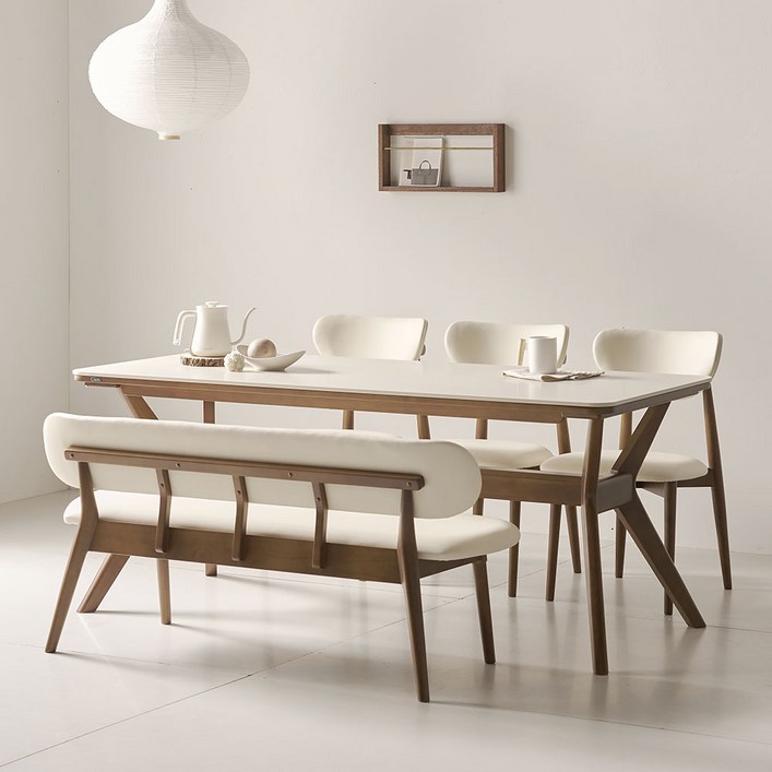 더끌림 모린 2000 포세린 세라믹 6인용 식탁+의자3+등받이 벤치1 IKMR2A, (식탁) 단일 색상, 일반 3 + 벤치 1