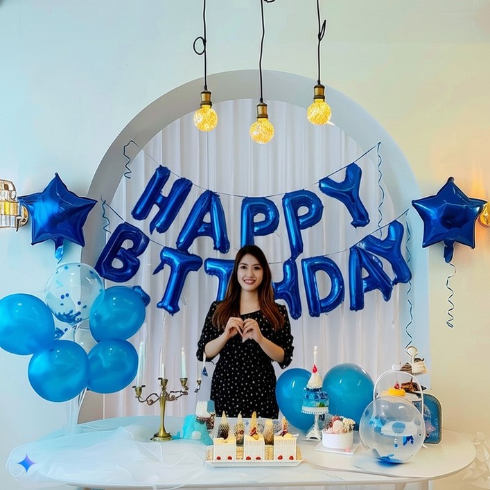 뽀무 생일파티 레터링 은박 풍선 세트, 1개, 29종 오션딥블루