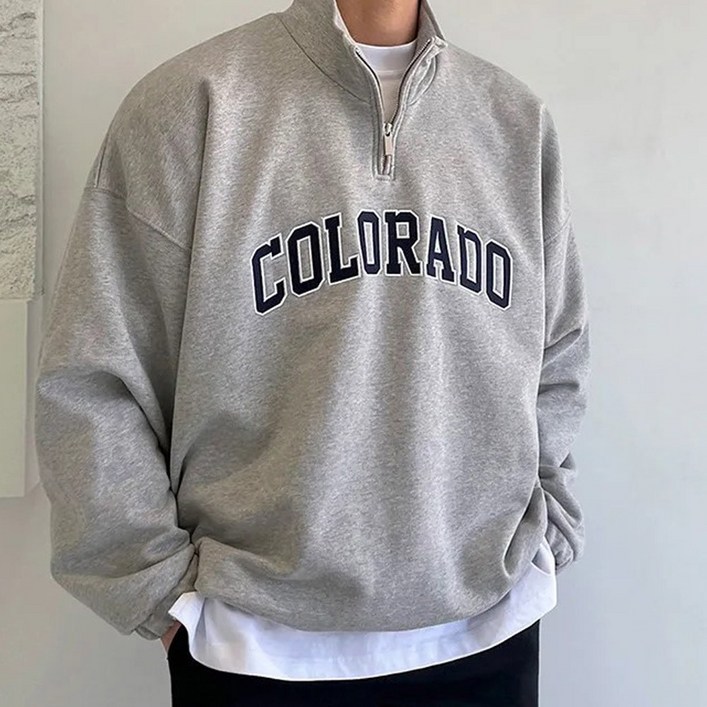 스몰더 남자 오버핏 콜로라도 반집업 맨투맨 티 1980