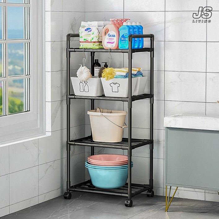 JS리빙 화장실 이동식 틈새 선반 4단 욕실 수납장 정리함 세탁실 베란다 팬트리 다용도실 보조 정리대 세면대 정리 선반 다용도 수납 받침대 JSCOMPANY  98774A11V