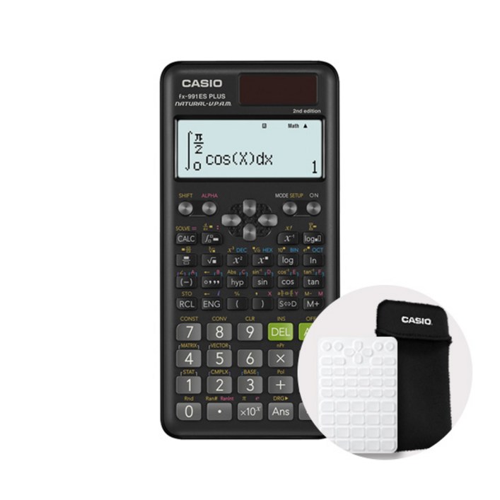 카시오 공학용 계산기 FX-991ES PLUS 2+계산기 파우치+전용 키스킨 세트, 블랙+파우치+키스킨
