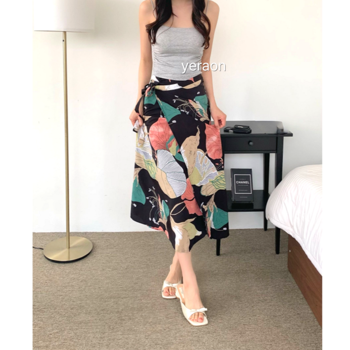 예라온 플라워 나염 꽃무늬 랩스커트