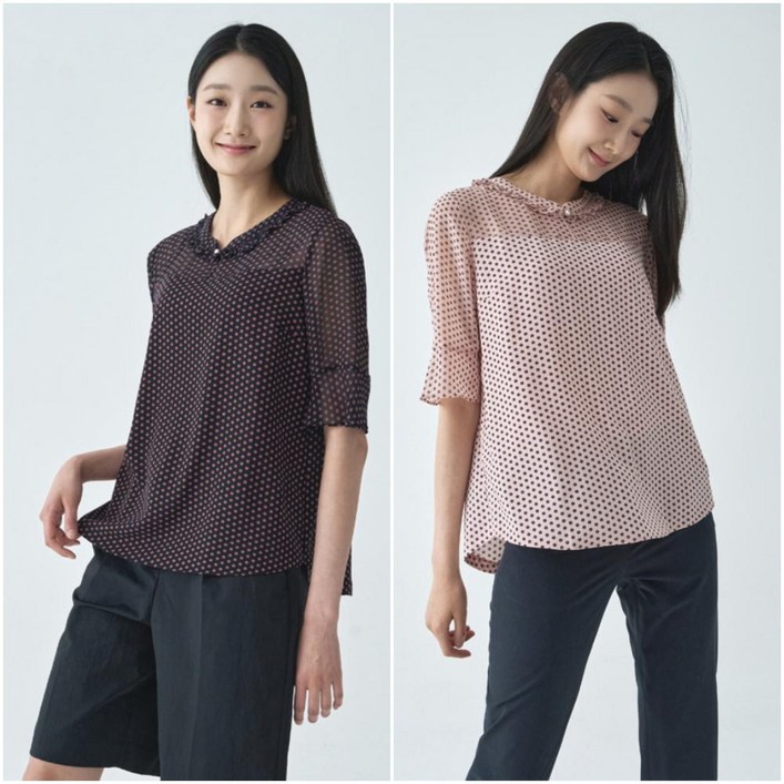 [지센] 여성 도트 러플 카라 블라우스 LFWSO413_2컬러