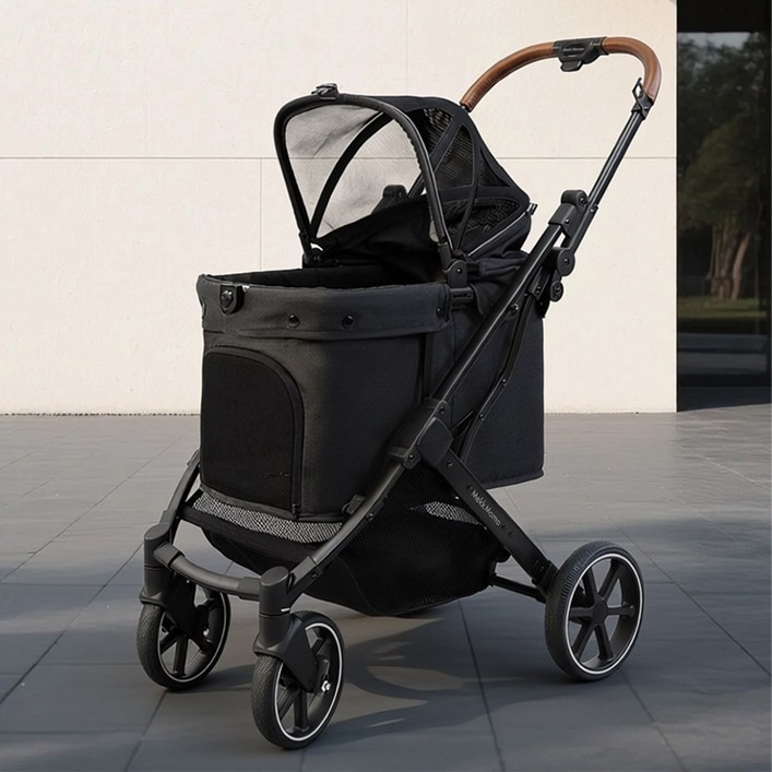 MekkMomo 강아지 유모차 고양이유모차 원터치 퀵폴딩 개모차 22KG, 검은색, 1개