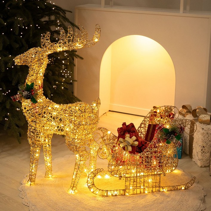 프리미엄LED 크리스마스 대형장식, 1개, B4.글리터사슴썰매세트