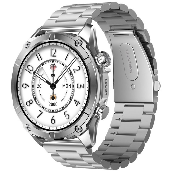 와피크 아웃도어 블루투스 스마트워치 Y7 1.43인치 GPS 방수방진 스포츠워치, GPS  블루투스, 3.9cm, 실버