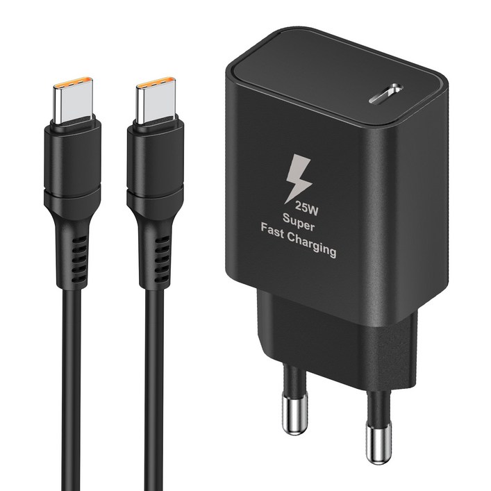 YINTO c타입 고속 충전기 25W PD3.0 PPS C TO C 1.5M 100w 케이블 세트, 1개, 블랙