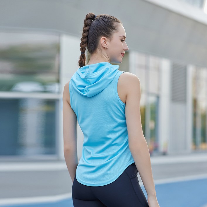 파파라빙 여성 기능성 운동복 상의 러닝 헬스 요가 쿨 후드 나시