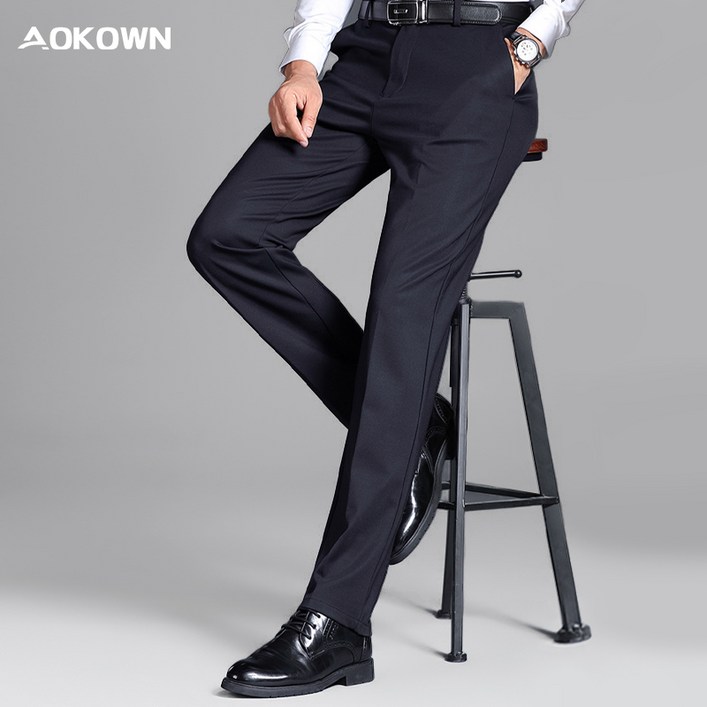 AOKOWN 중년 남자 스판 정장바지 구김없는 남성 정장바지 3236