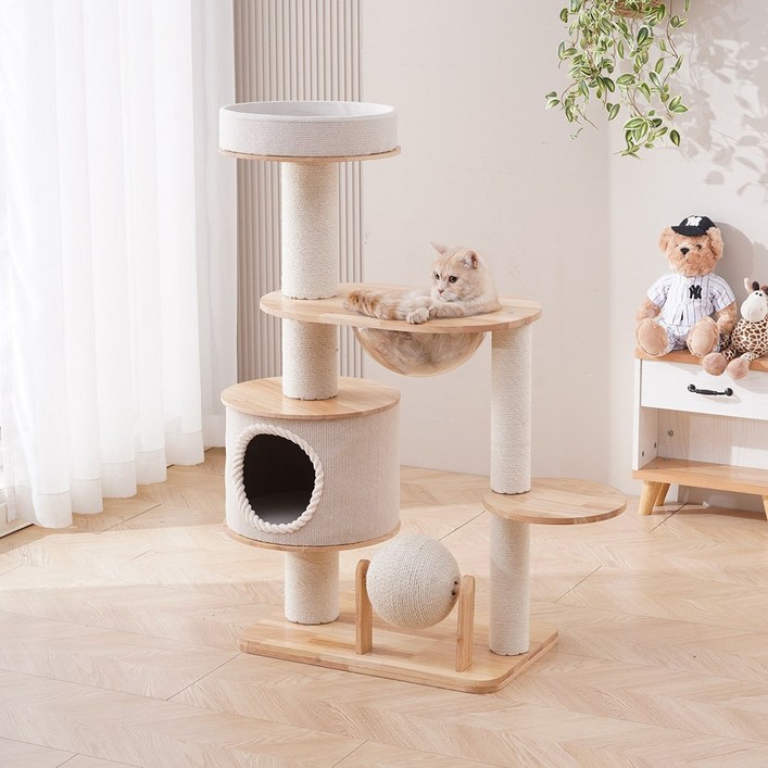 멍냥이랑 써클 앤 버블 대형 원목 캣타워, 1개, 단일색상