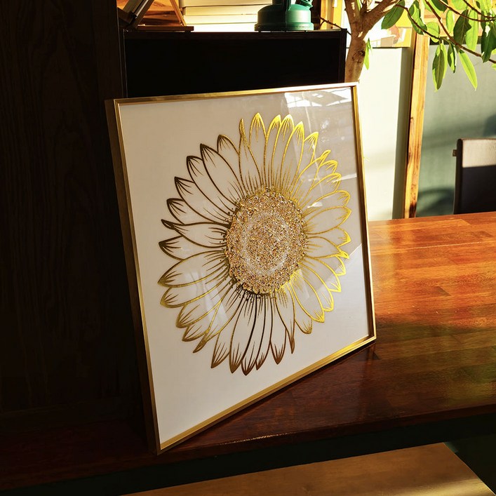 크리스탈 큐빅 골드 금박 해바라기 그림 액자 금전운 인테리어 집들이 개업선물