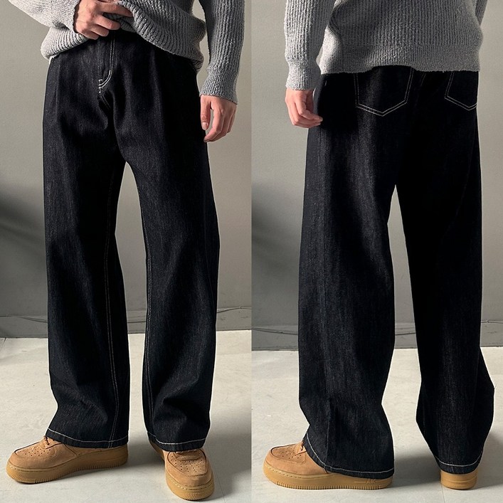 케이드 원턱 생지 데님 팬츠 남성 빅사이즈 와이드팬츠 통바지