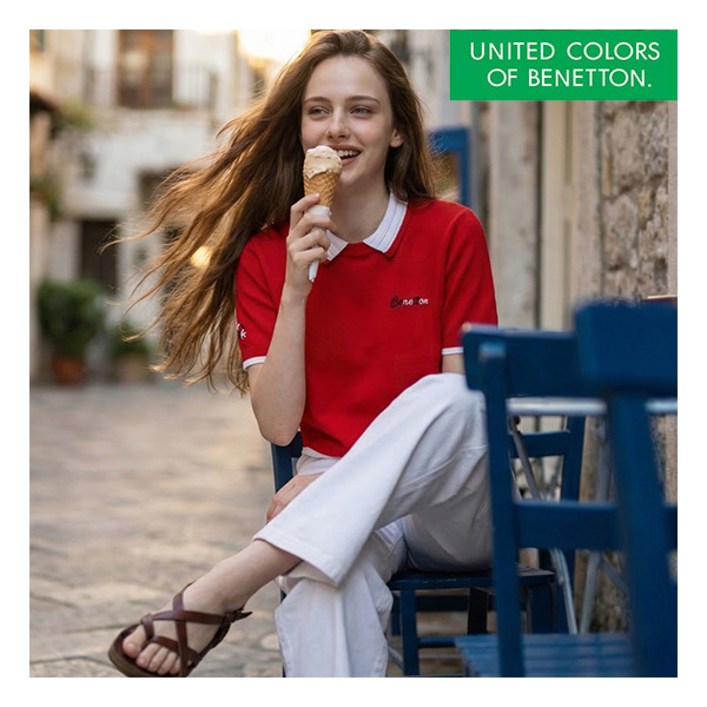 [베네통] () 26SS 여성 아이코닉 반팔 카라 니트 3종