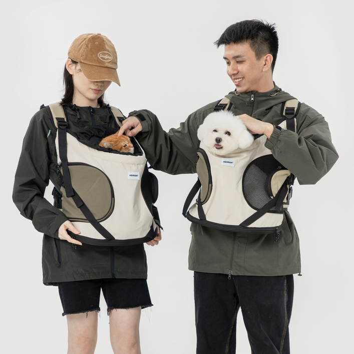 호다다 강아지이동가방 프론트백 포대기 고양이 이동장, 베이지