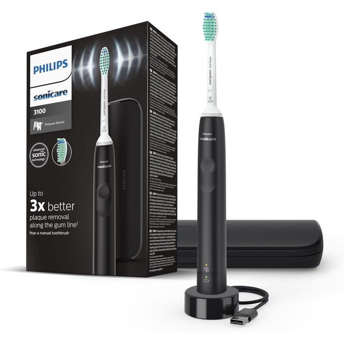 필립스 소닉케어 3100 전동 음파 칫솔 블랙 HX367515