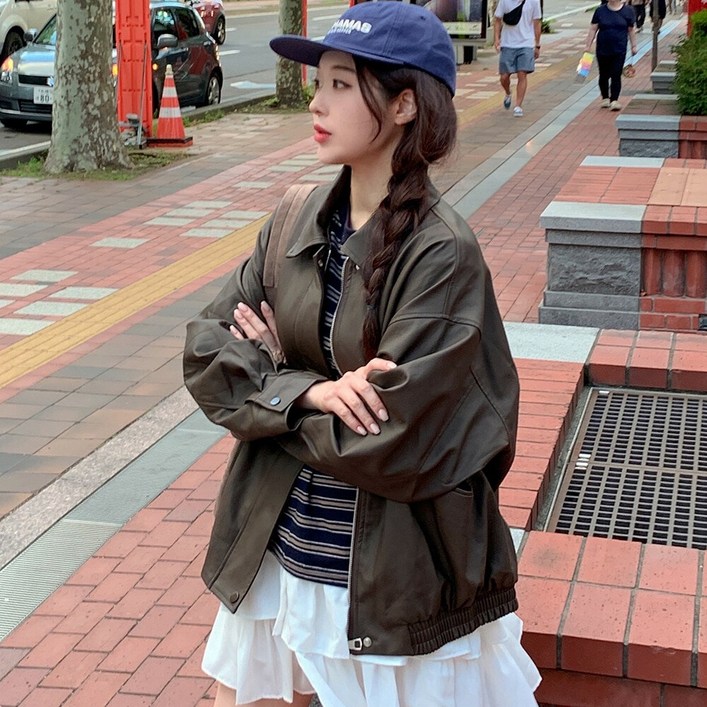 워너비뮤즈   멋쁨핏보장  오버핏 레더 블루종 점퍼 자켓