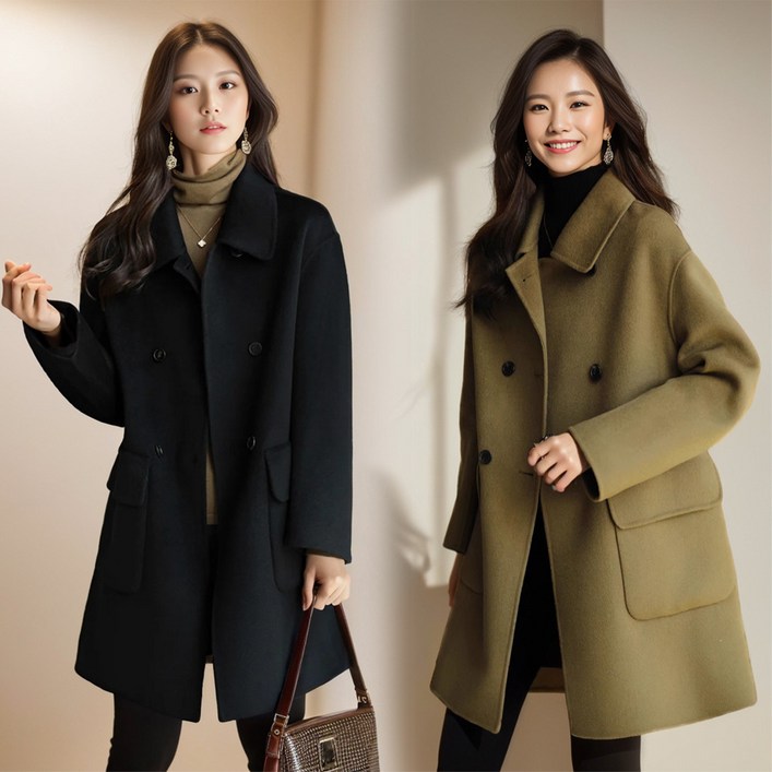 여자 도톰 추동 코트  슬림핏 하프 모직 코트