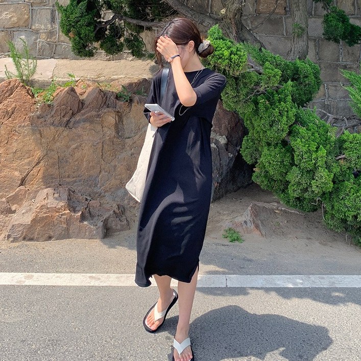 여름 반팔 롱 루즈핏 면 원피스
