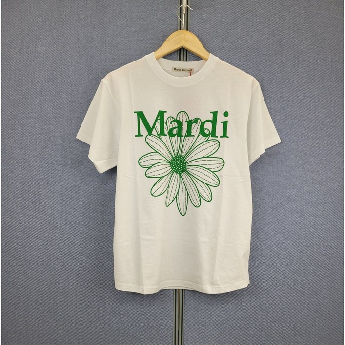 (국내정품)  마르디메크르디 반팔 티셔츠 그린 TSHIRT FLOWERMARDI WHITE GREEN