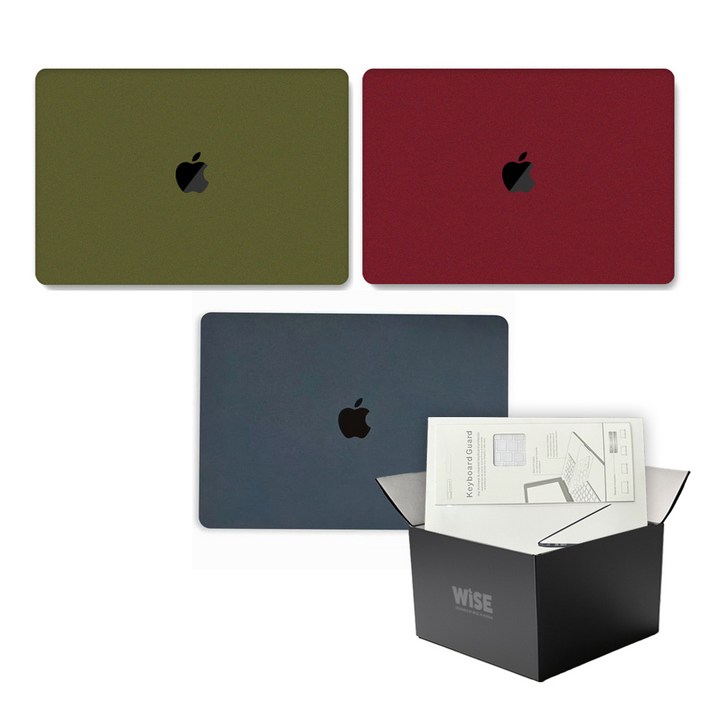 와이즈 맥북에어 M2 13인치 러프 케이스 올리브그린  투명 키스킨 A2681, 1개