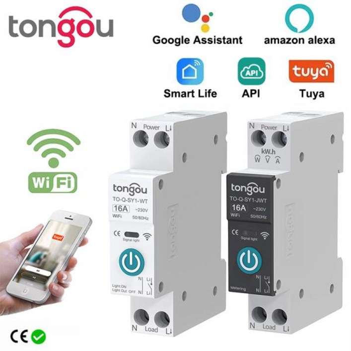 Tuya-Wifi 스마트 회로 차단기 스위치 계량 63A1P Din 레일 원격 제어, 스마트 홈 스마트 라이프 앱 타이머 모듈 TONGOU