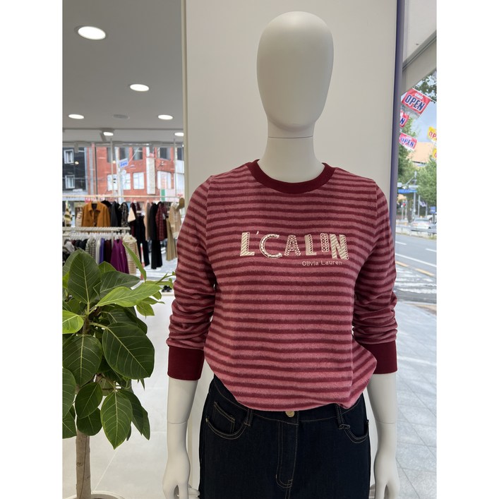 올리비아로렌 여성용 기모 스트라이프 티셔츠 VVCAL5W9461