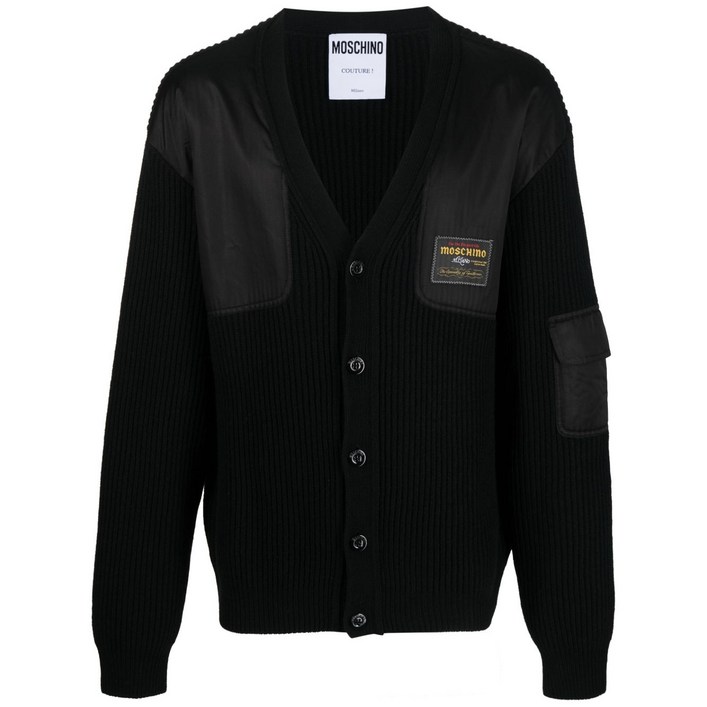 모스키노 로고 패치 V넥 가디건