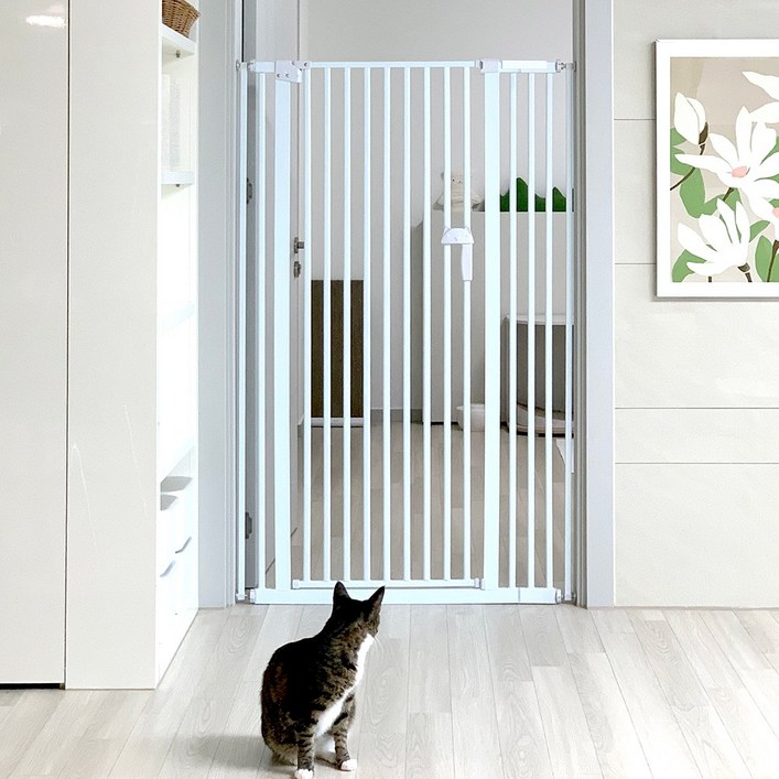 핸들 캣 고급 고양이 안전문 프리미엄 150cm, 화이트가로 106115cm, 1세트