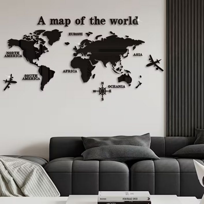 클래식 보헤미안 스타일 아크릴 세계지도 벽장식 거울형 인테리어 월데코 벽아트