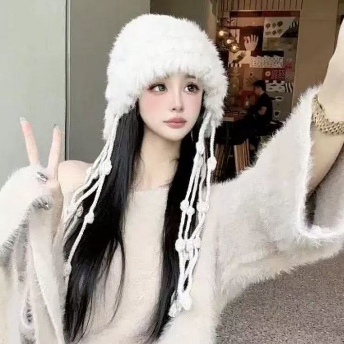 ZCBV보헤미안 토끼털 수술 비니 여 스노우 핸드메이드 니트 모자ZHANG1016