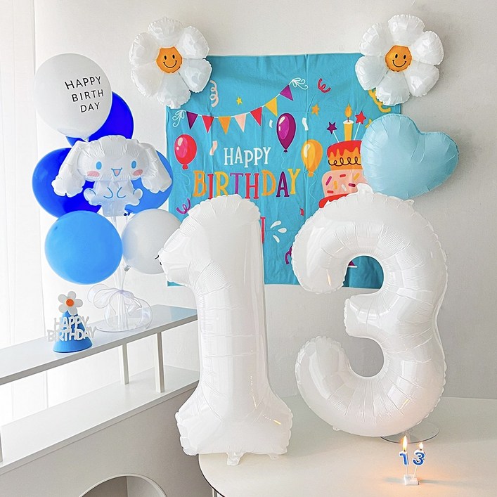 하피블리 산리오 캐릭터 풍선 아이 생일 파티 용품 세트, 프리미엄세트(숫자13)