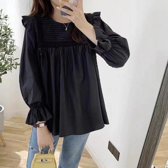 러브베리 여성 오버핏 셔링 롱슬리브 블라우스 JL0183A