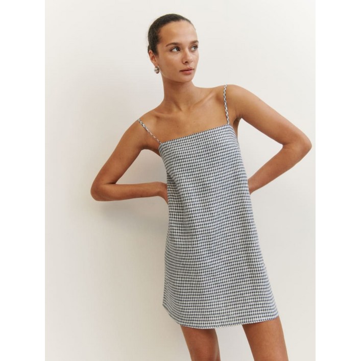 REFORMATION AUBREE LINEN DRESS 리포메이션 오브리 린넨 끈나시 원피스 블랙 화이트 체크 손연재 일본여행 인스타그램 착용