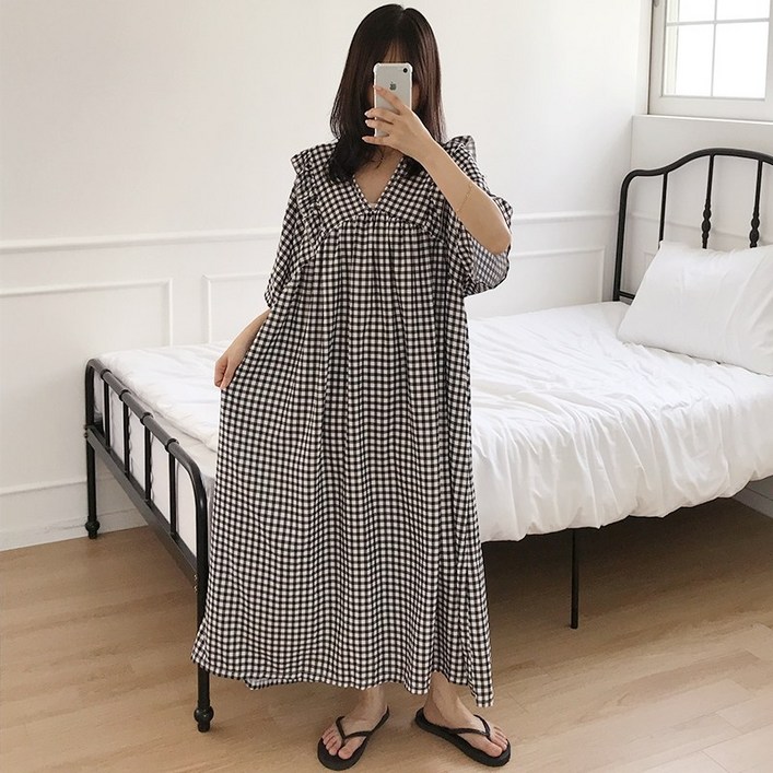 미야미 반팔 44 120 빅사이즈 뜨왈 빅사이즈 감성 오버핏 파자마 홈웨어 원피스 임부복