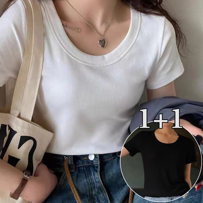 여성 슬림핏 스판 기본 반팔 티셔츠 T-shirt 2개 - 쇼핑뉴스