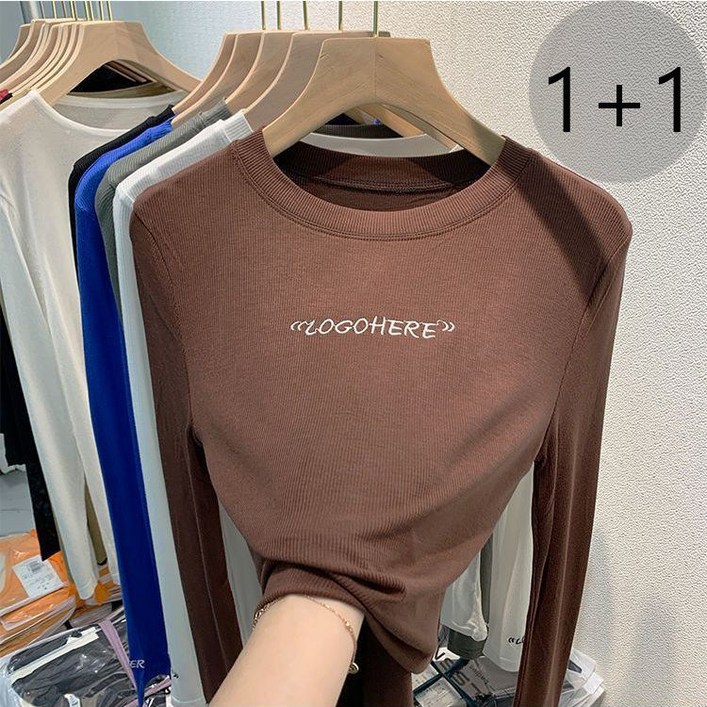 봄 여름 여성 얇은 긴팔 티셔츠 신상 패션 자수상의 슬림핏 이너티셔 S-2XL