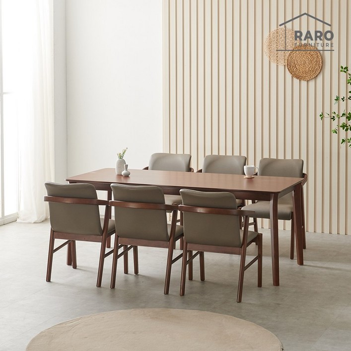 라로퍼니처 위니 1900 고무나무 원목 6인 식탁 세트, 단일색상