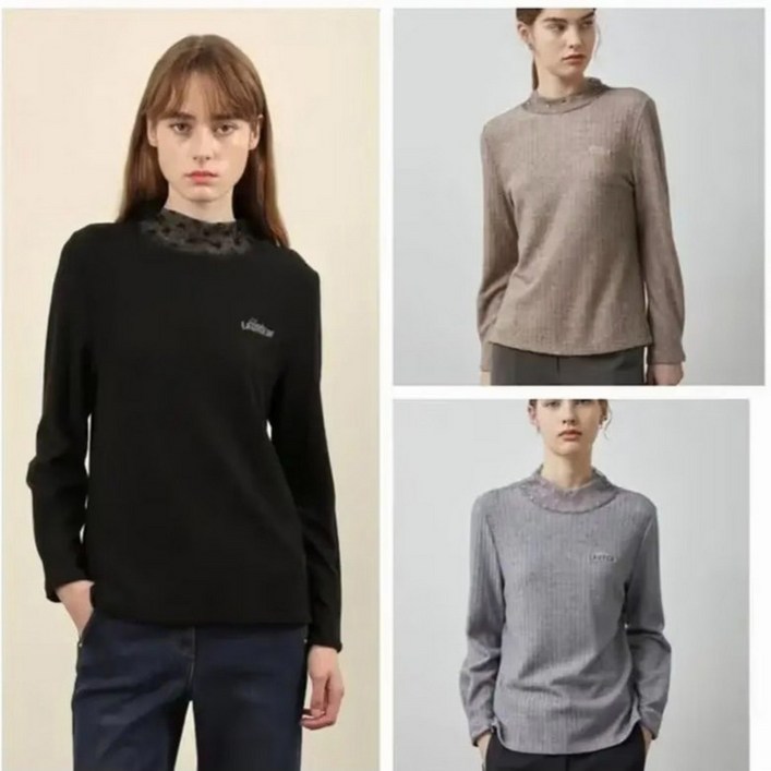 올리비아로렌 여성용 레이스 반넥 골지 티셔츠 VOBAL4W9111