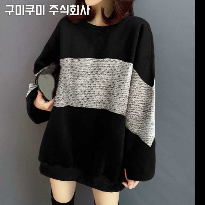 150kg까지 빅사이즈 여성 루즈핏 이어붙이다 오버핏 날씬해보이는 박스 맨투맨 긴팔티 가을 편한 배색 패션  심플 캐주얼 프리미엄 원단 프린팅 데일리 디자인 3xl 4xl 풀오버