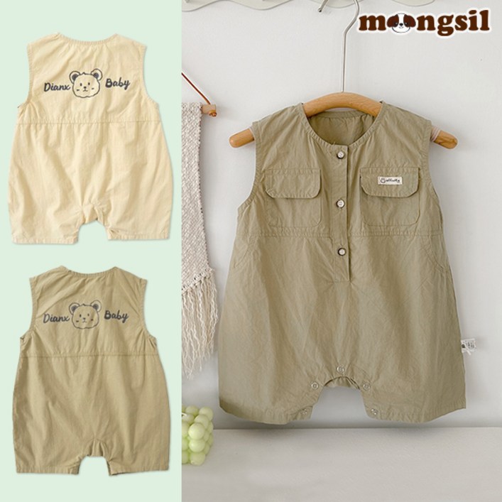 더블포켓 민소매 우주복 여아 남아 아기 돌아기 여름옷 나시 바디슈트 외출복