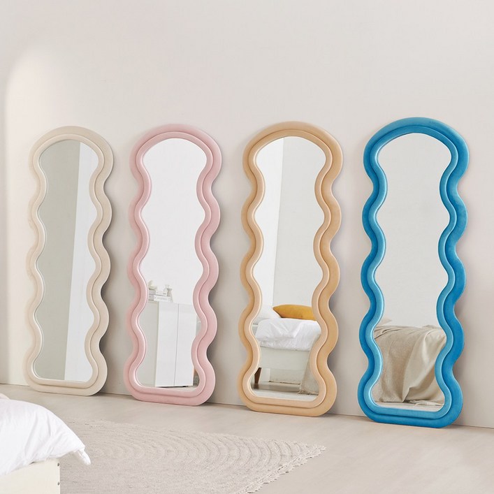 브리에 인테리어 현관 와이드 스탠드거울 웨이브 물결 비정형 전신거울, 06.물결 전신거울 800 피치핑크