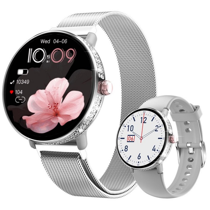와피크 여성 스마트워치 ME10 블루투스 통화가능 GPS 1.19인치 밴드 18mm, GPS + 블루투스, 3cm, 실버