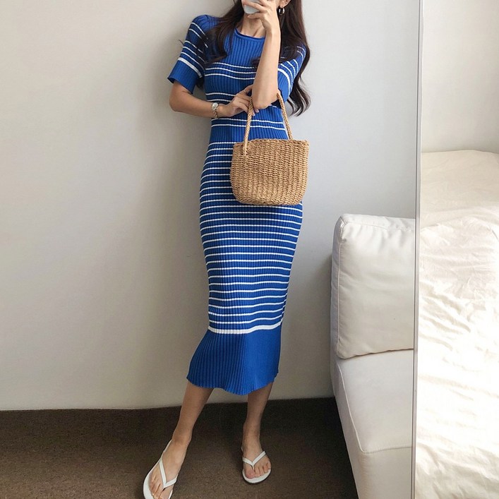 요시아나 [당일발송] 썸머 브리즈 슬림핏 골지 니트 롱 원피스 2컬러