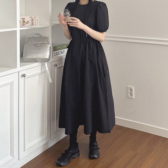 타니즈 캐버린 퍼프 소매 바스락 롱 원피스  4컬러