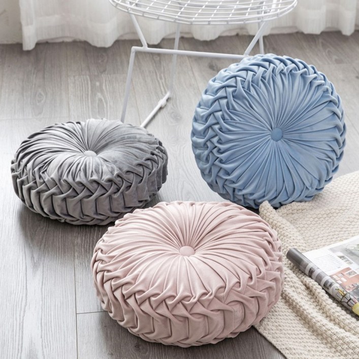 포그난 플리츠 벨벳 원형 쇼파 쿠션