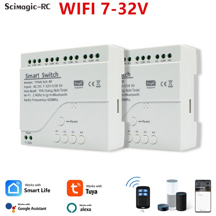 투야 와이파이 릴레이 모듈 4 채널 스마트 모터 RF 433 리모컨 알렉사 구글 홈과 작동 12V 24V 220V