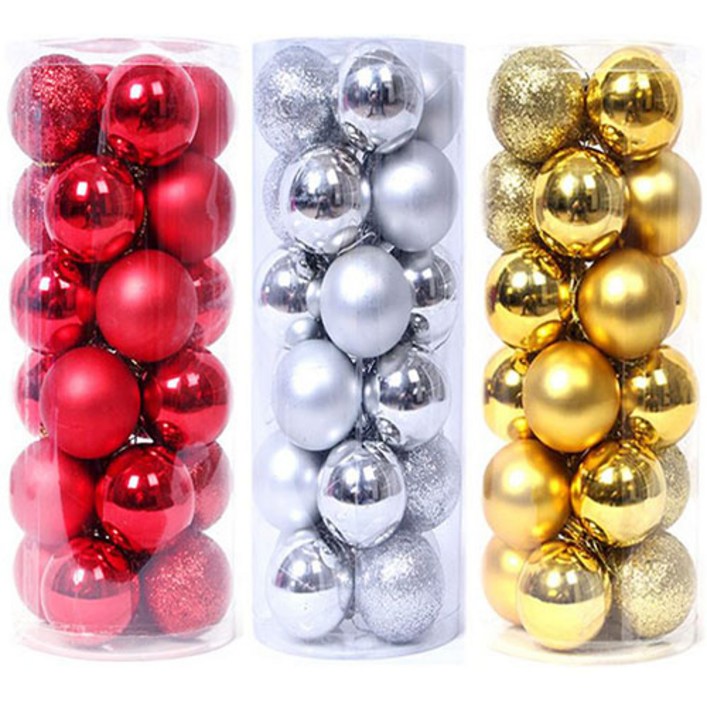 osshop 크리스마스 트리 장식볼 3cm 24p 볼 4cm 대형 세트 소품 전구 만들기 장식, 크리스마스트리 장식볼 4cm 골드