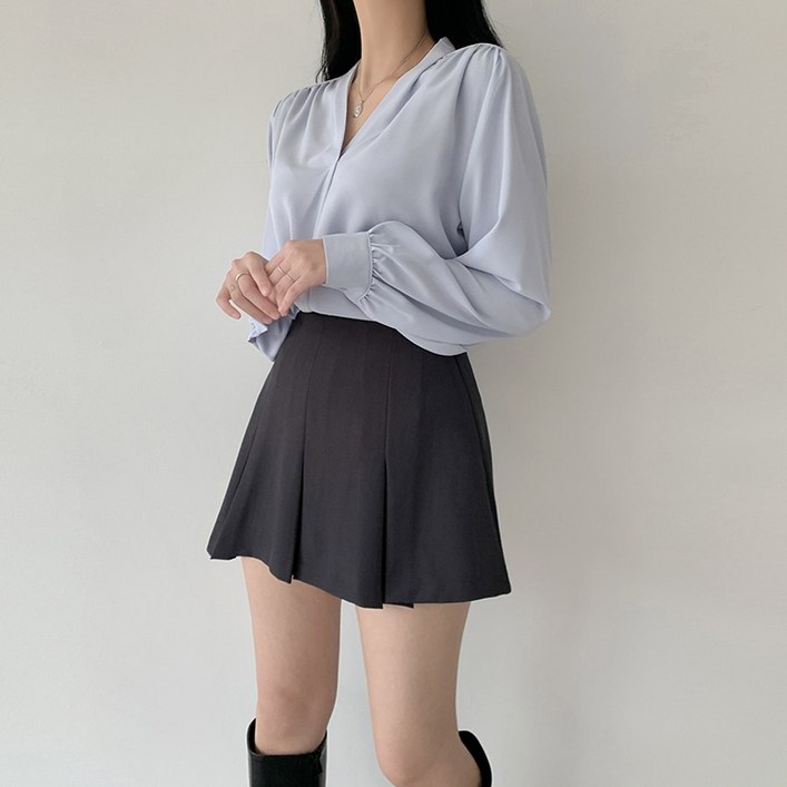 구김적은 링클프리 브이넥 셔링 긴팔 블라우스 PN001 구김적은 링클프리 브이넥 셔링 긴팔 블라우스 PN001