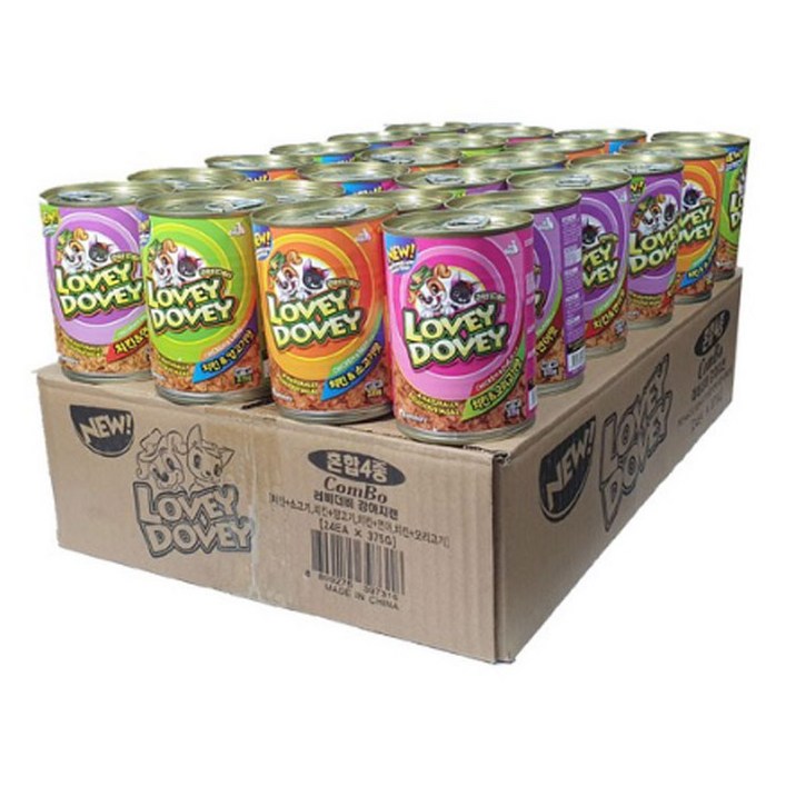 러비더비 간식용캔 4종 콤보, 치킨&소고기맛+치킨&오리고기맛+치킨&양고기맛+치킨&연어맛, 375g, 1세트